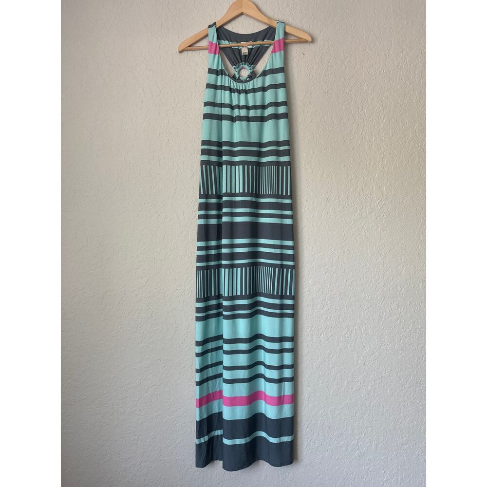 Emma Michele🌿Women Size Medium Maxi Dress Striped Halter Ring Back Sleeveless